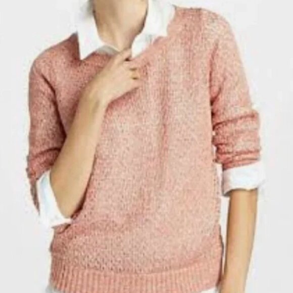 Anthropologie Guinevere Coral Pink Open Knit Hemp Blend Sweater Large - Picture 2 of 15